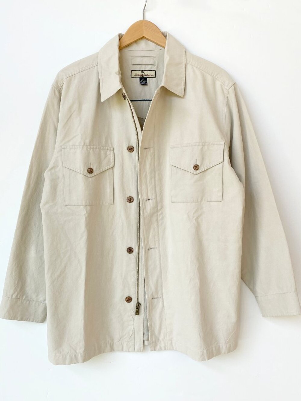 Tommy Bahama Silk Cotton Full Zip Safari Shirt Jacket Beige M